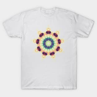 Sea Urchin Kaleidoscope | Harmonograph Blue Red Yellow White T-Shirt